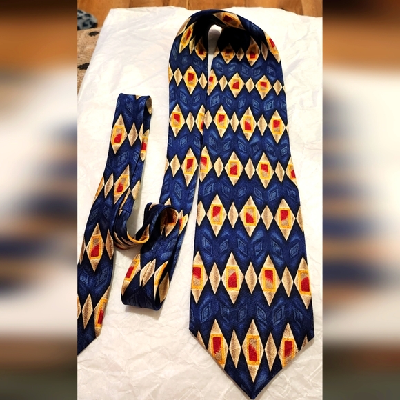 Specialty Collection Silk Tie Dark Blue Gold Red - Picture 1 of 4